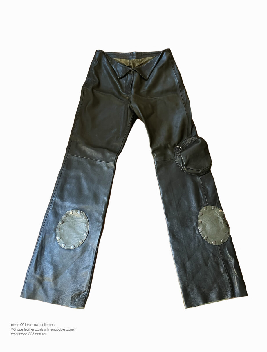 V-Shape Leather Pants - Dark Khaki